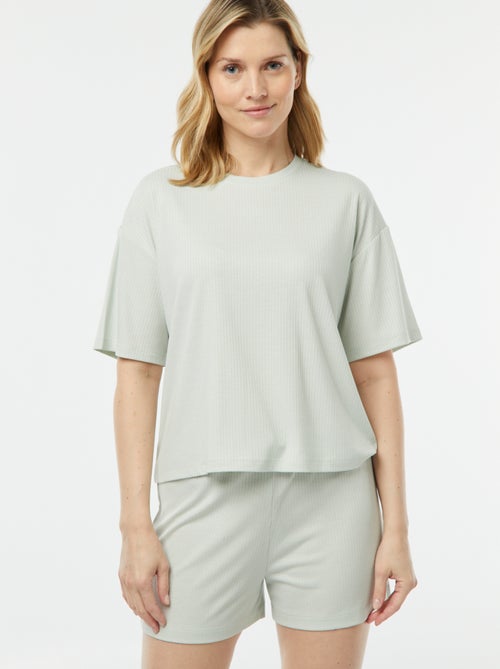 Pijama corto de punto de canalé de 2 piezas - Kiabi