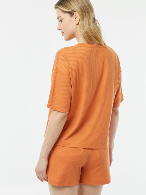 Pijama corto de punto de canalé de 2 piezas - Kiabi Pijama corto de punto de canalé de 2 piezas - Kiabi