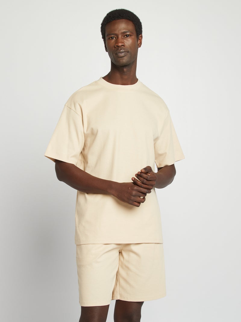 Pijama corto de punto gofrado 2 piezas BEIGE - Kiabi