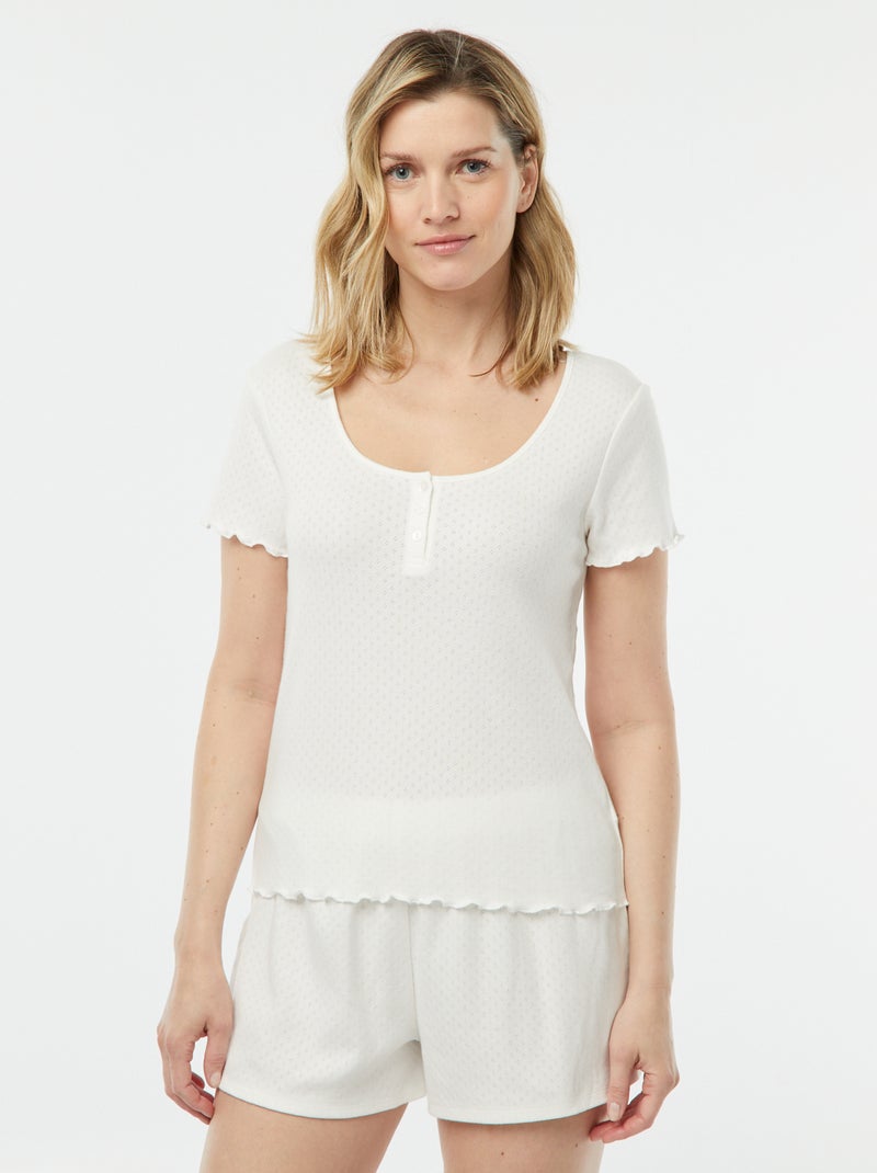 Pijama corto de punto pointelle de 2 piezas BLANCO - Kiabi