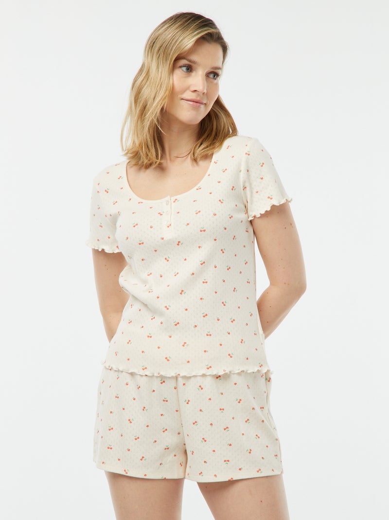 Pijama corto de punto pointelle de 2 piezas ROSA - Kiabi