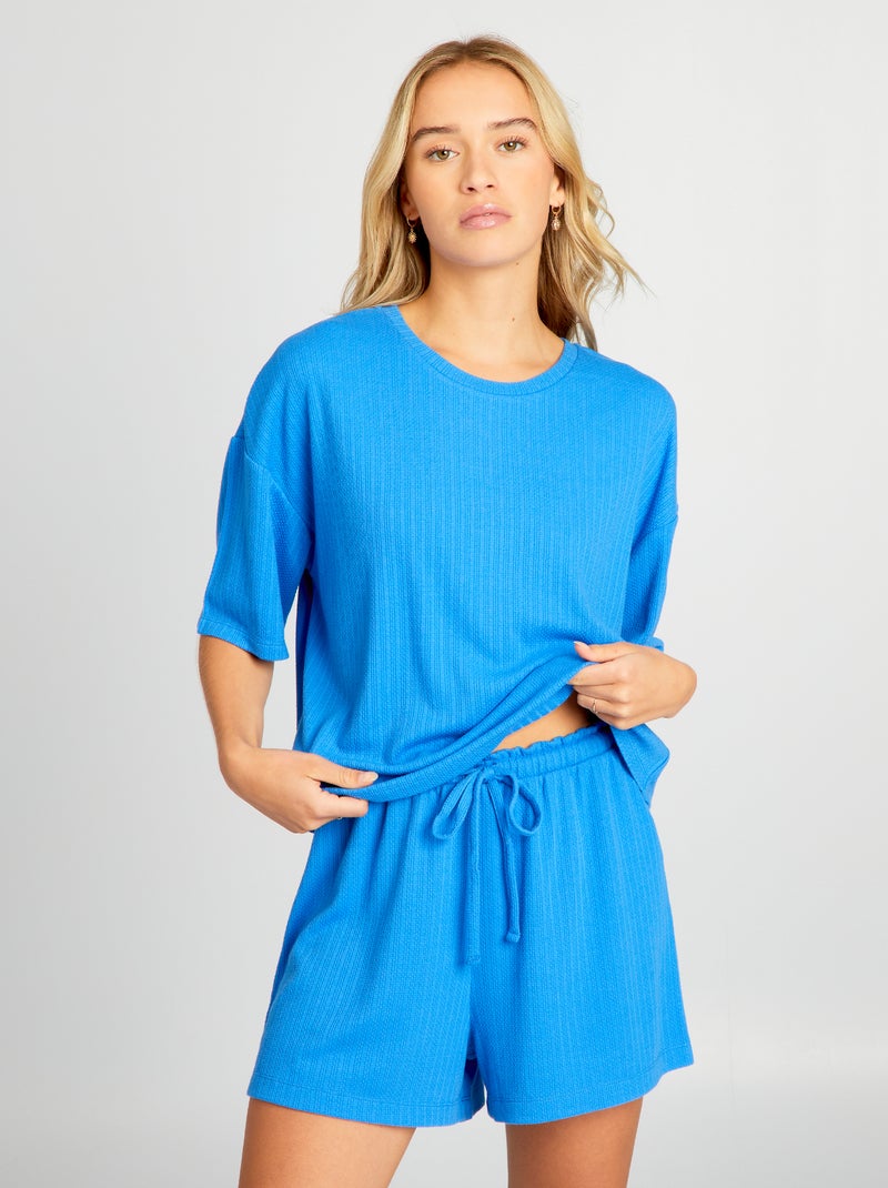 Pijama corto de punto vaporoso suave AZUL - Kiabi