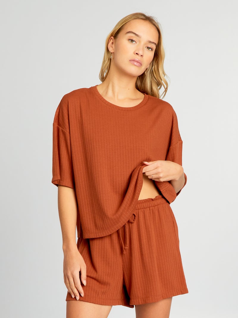 Pijama corto de punto vaporoso suave MARRON - Kiabi