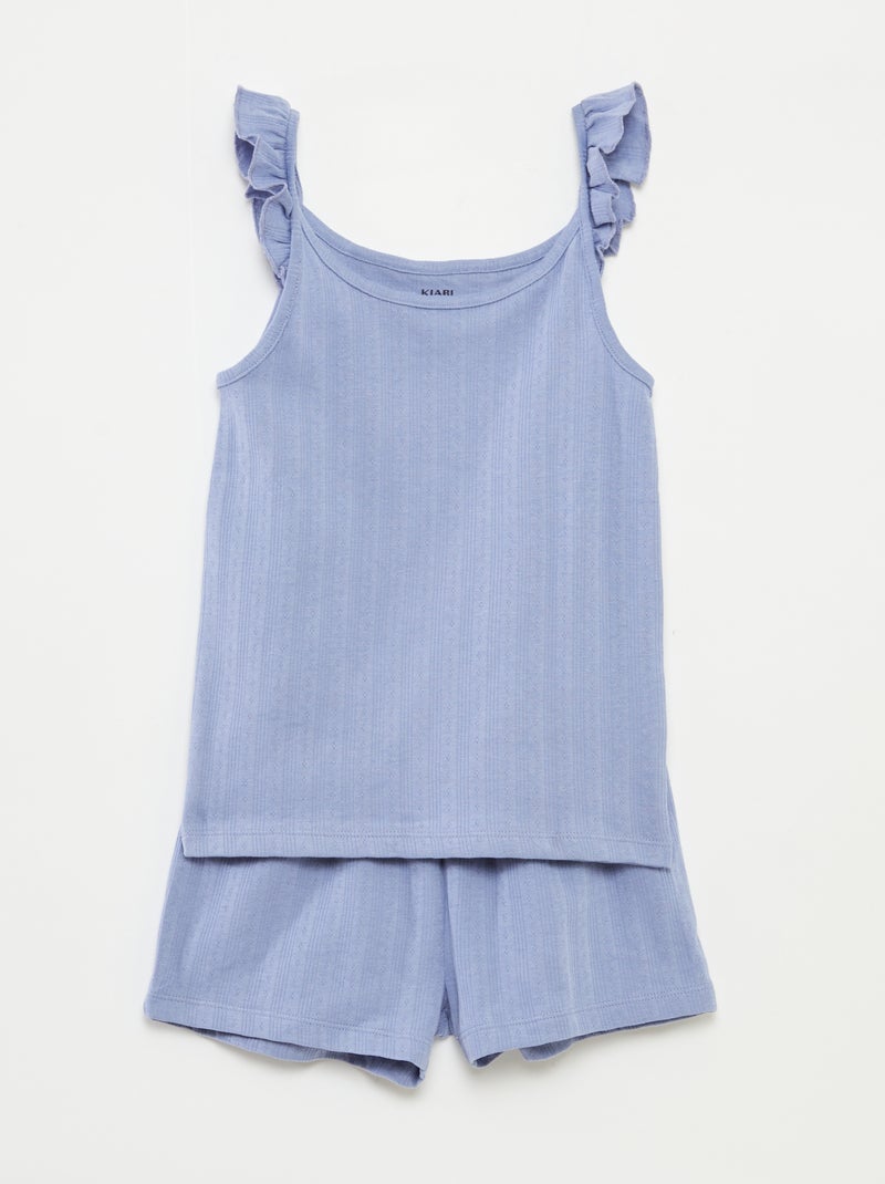 Pijama corto de tirantes con volantes + short - 2 piezas Azul - Kiabi