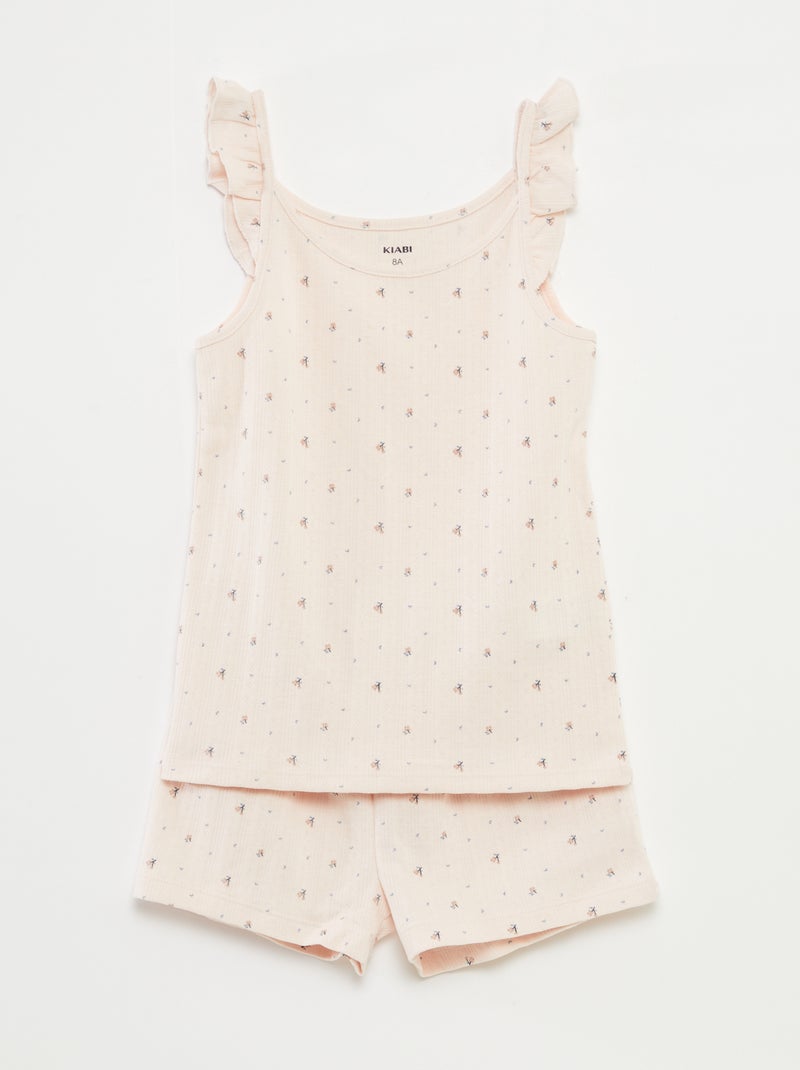 Pijama corto de tirantes con volantes + short - 2 piezas Rosa - Kiabi