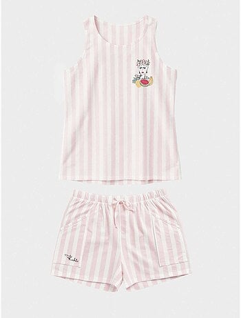 Pijama corto de tirantes frida kahlo de rayas en 100% algodón