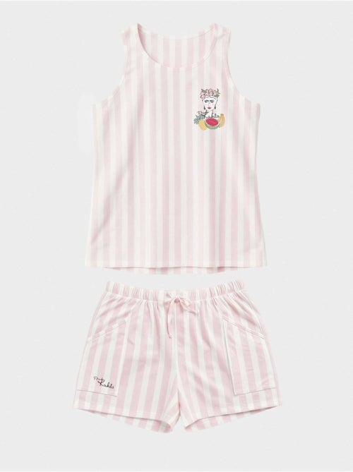 Pijama corto de tirantes frida kahlo de rayas en 100% algodón - Kiabi Pijama corto de tirantes frida kahlo de rayas en 100% algodón - Kiabi
