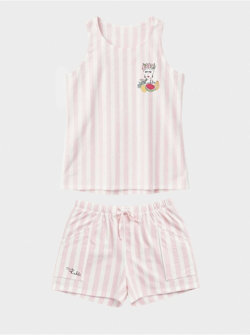Pijama corto de tirantes frida kahlo de rayas en 100% algodón Multicolor - Kiabi