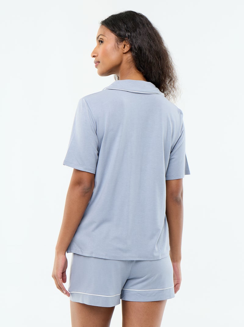 Pijama corto de viscosa jaspeada - 2 piezas Azul - Kiabi