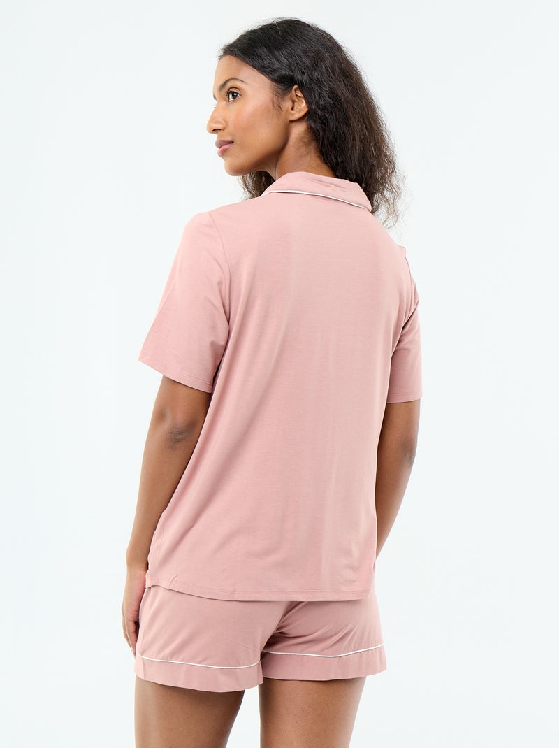 Pijama corto de viscosa jaspeada - 2 piezas Rosa - Kiabi