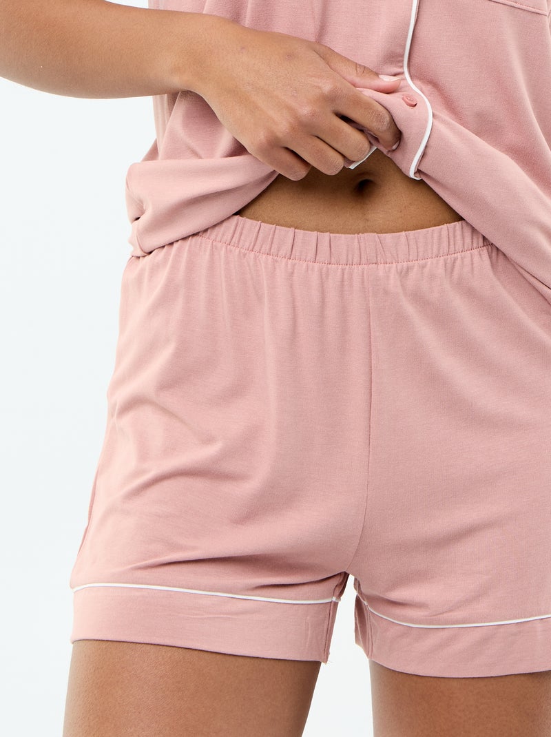 Pijama corto de viscosa jaspeada - 2 piezas Rosa - Kiabi