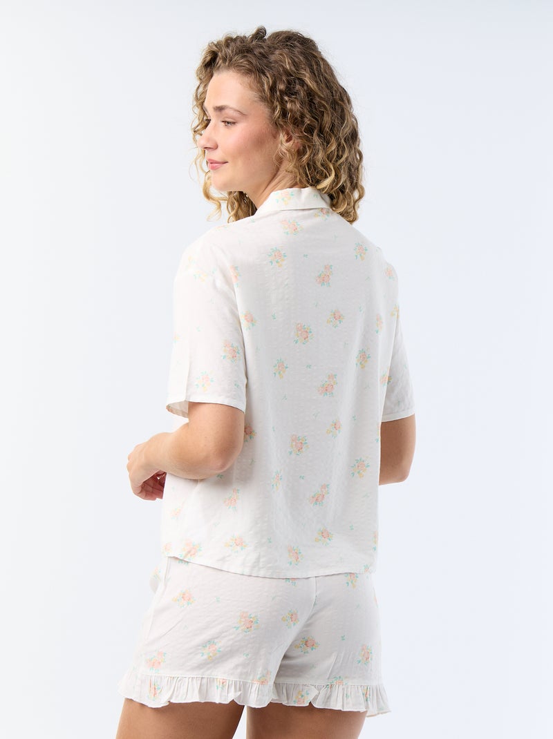 Pijama corto estampado de voile de algodón - 2 piezas Blanco - Kiabi