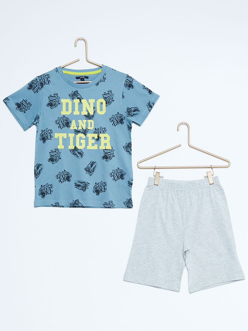 Pijama corto estampado 'tigre y dinosaurio' azul - Kiabi
