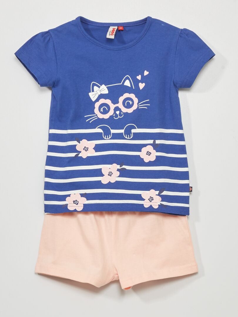 Pijama corto 'gato' - 2 piezas azul/rosa - Kiabi