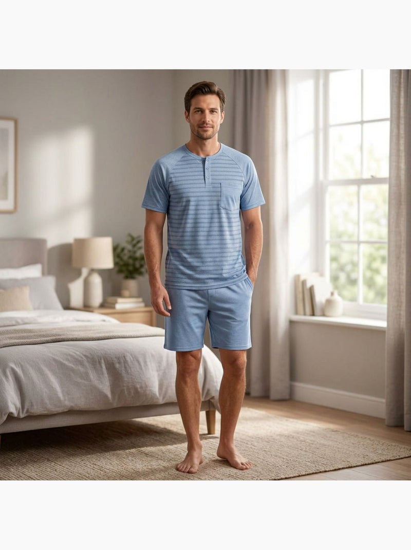 Pijama Corto Hombre Algodón OZABI Azul - Kiabi
