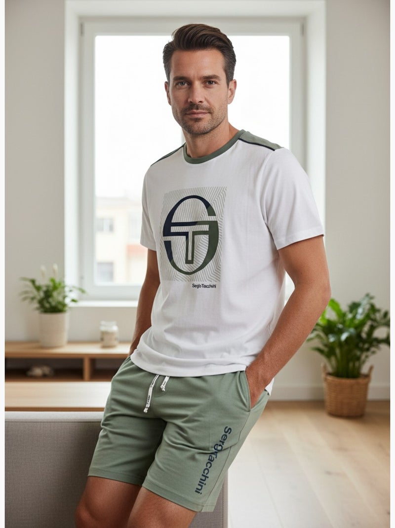 Pijama Corto Hombre SERGIO TACCHINI Blanco/Caqui - Kiabi
