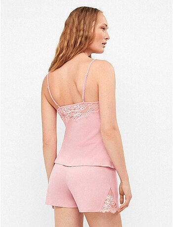 Pijama corto lencero con encaje en algodón y modal