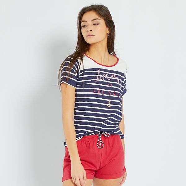 Pijama corto marinero Mujer talla 34 a 48 - ROJO - Kiabi - 15,00€