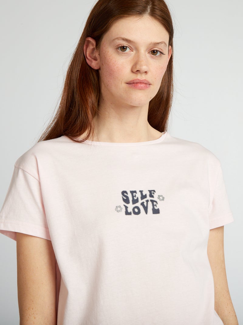 Pijama corto mensaje 'self love' - 2 piezas ROSA - Kiabi