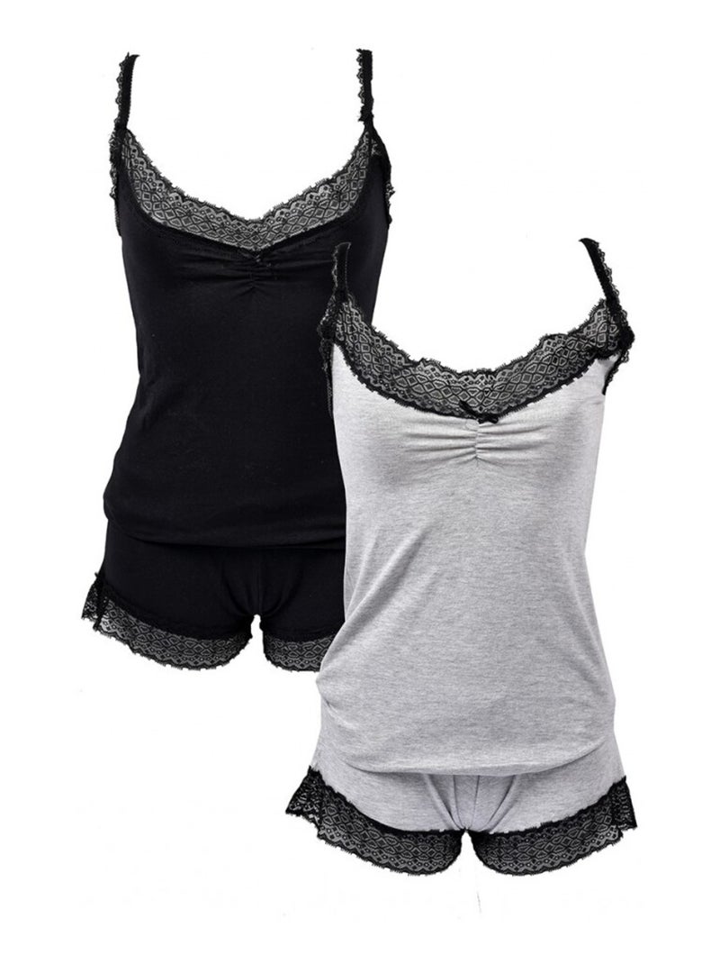 Pijama Corto Mujer TWINDAY en Algodón - Pack de 2 Negro Gris - Kiabi
