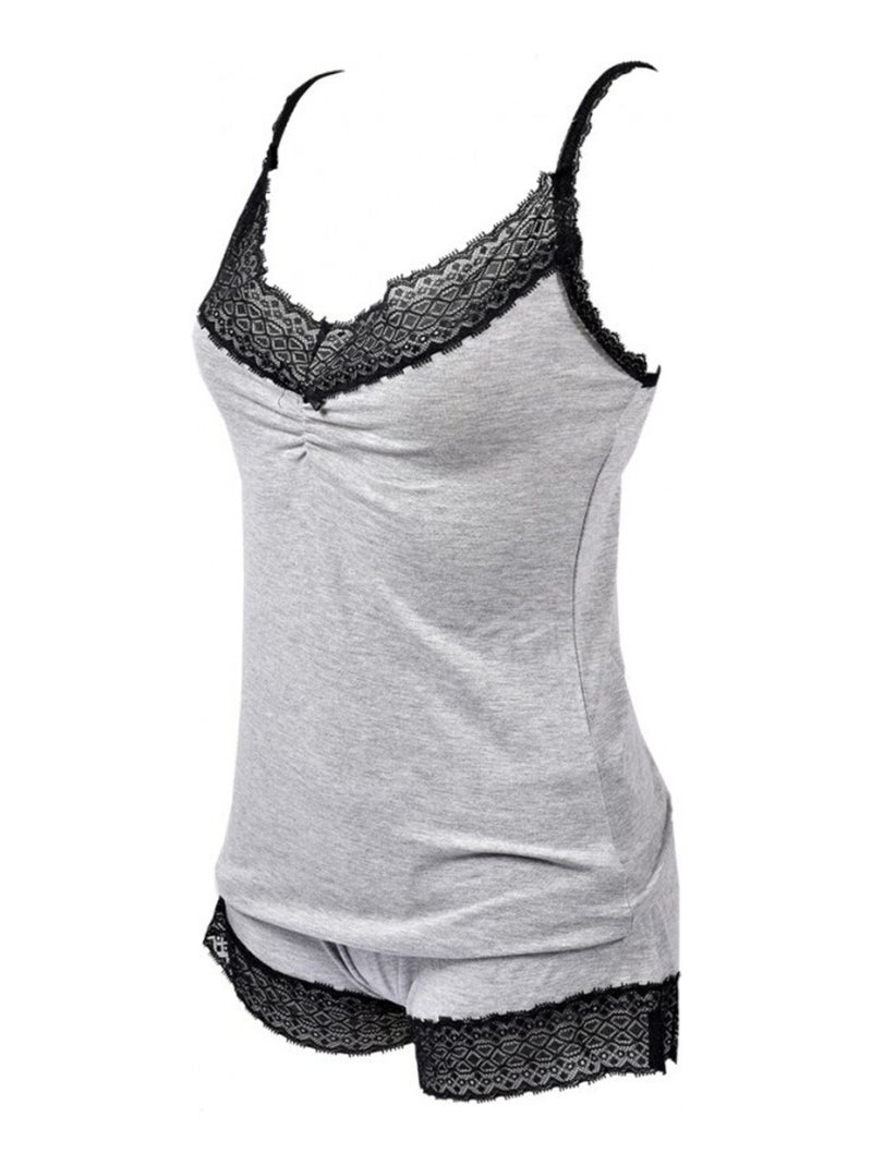Pijama Corto Mujer TWINDAY en Algodón - Pack de 2 Negro Gris - Kiabi
