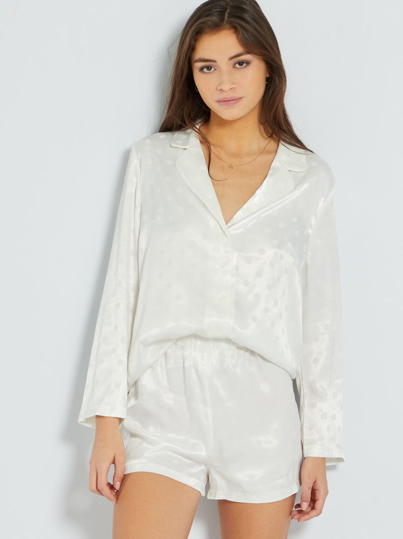 Pijama corto satinado con chaqueta Blanco - Kiabi