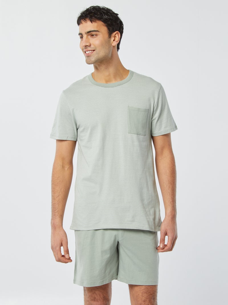 Pijama corto short + camiseta - 2 bolsillos VERDE - Kiabi