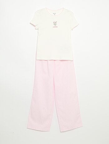 Pijama de 2 piezas - Camiseta de manga corta + pantalón de rayas