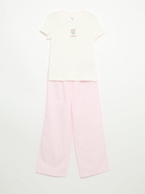 Pijama de 2 piezas - Camiseta de manga corta + pantalón de rayas - Kiabi Pijama de 2 piezas - Camiseta de manga corta + pantalón de rayas - Kiabi