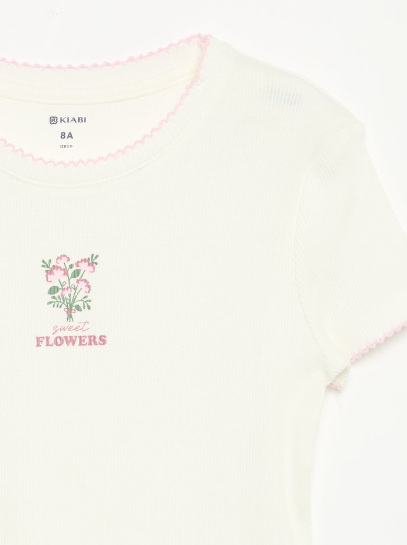 Pijama de 2 piezas - Camiseta de manga corta + pantalón de rayas Rosa - Kiabi