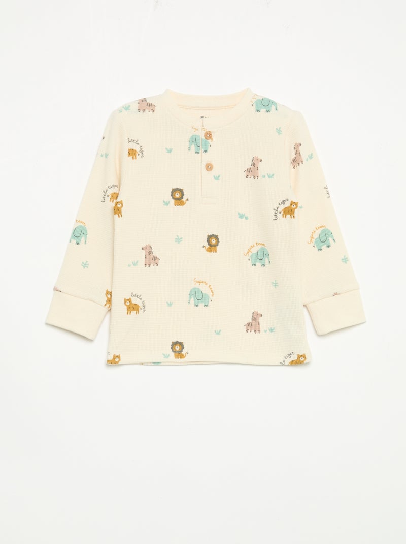 Pijama de 2 piezas - Camiseta de manga larga + pantalón Beige - Kiabi