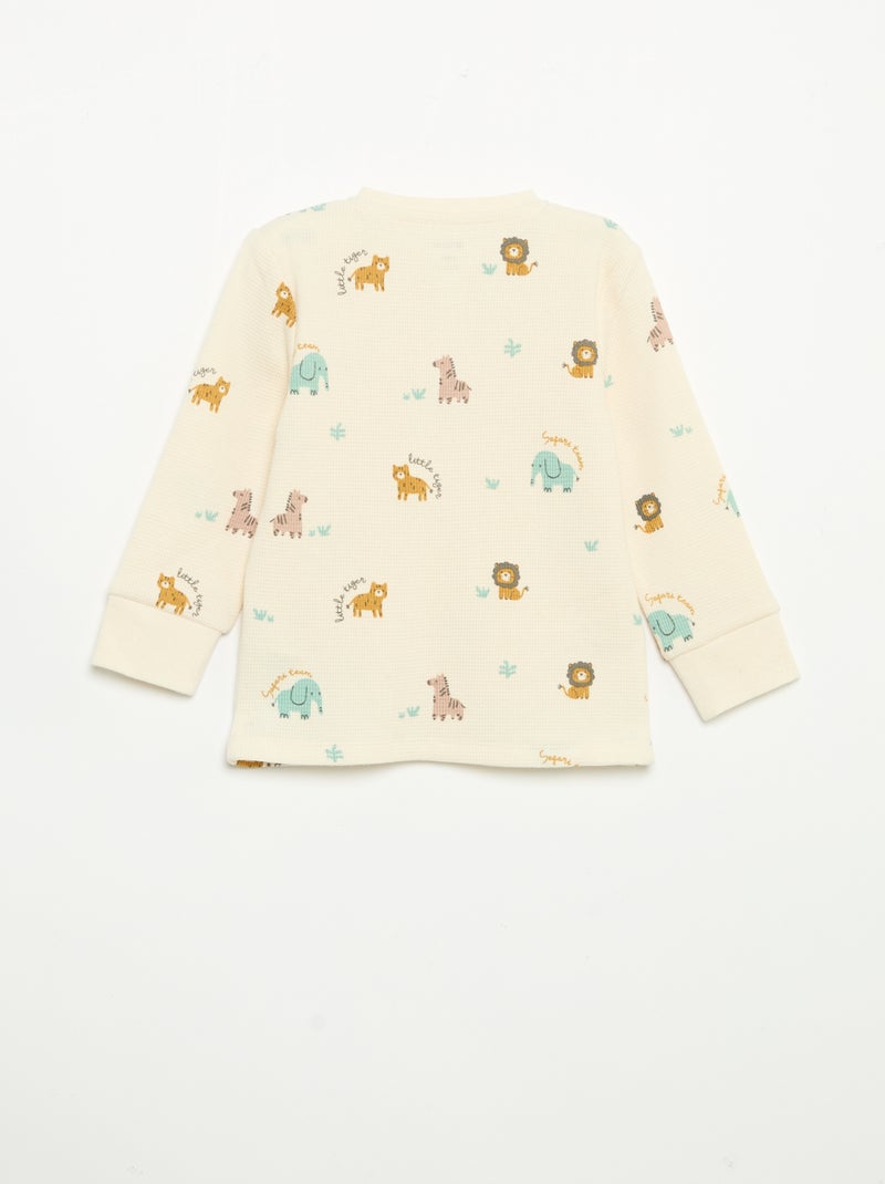 Pijama de 2 piezas - Camiseta de manga larga + pantalón Beige - Kiabi