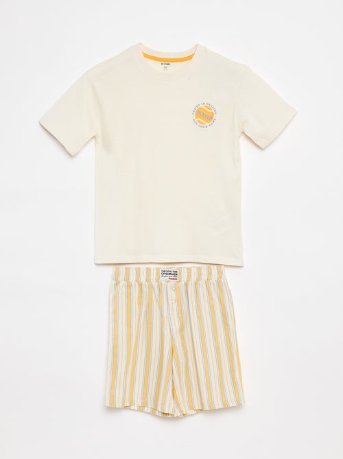 Pijama de 2 piezas - camiseta + pantalón corto a rayas - Kiabi