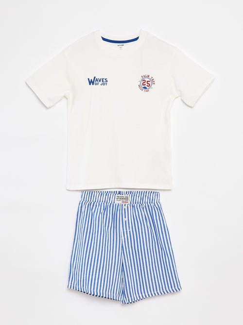 Pijama de 2 piezas - camiseta + pantalón corto a rayas - Kiabi