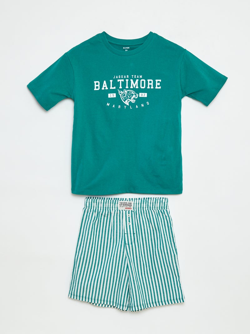 Pijama de 2 piezas - camiseta + pantalón corto a rayas Verde - Kiabi