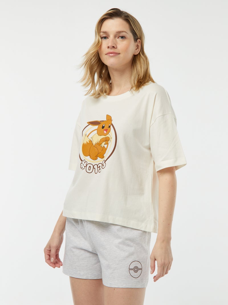 Pijama de 2 piezas: camiseta + pantalón corto 'Evoli' BLANCO - Kiabi
