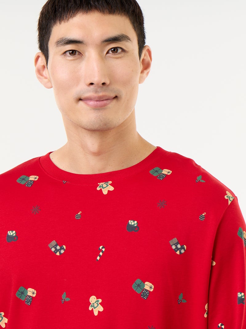 Pijama de 2 piezas camiseta + pantalón 'Navidad' Rojo - Kiabi