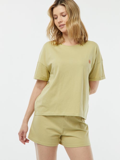 Pijama de 2 piezas con camiseta + pantalón corto minimalista - Kiabi