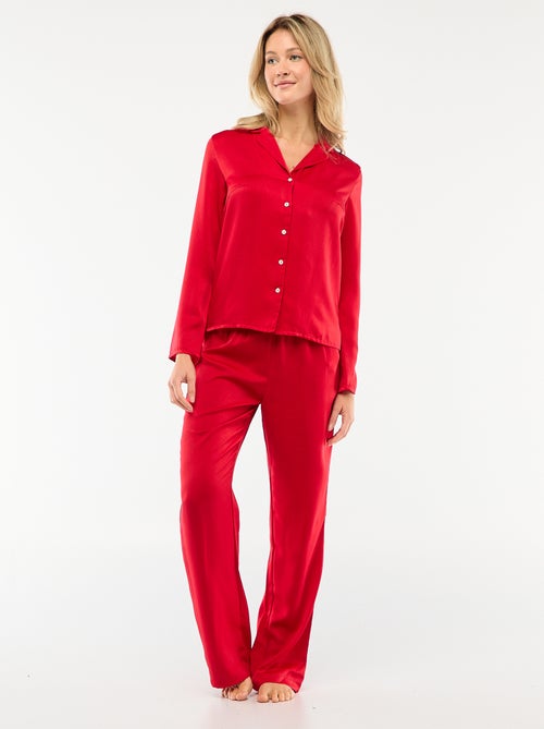 Pijama de 2 piezas con efecto satinado - camisa + pantalón - Kiabi Pijama de 2 piezas con efecto satinado - camisa + pantalón - Kiabi