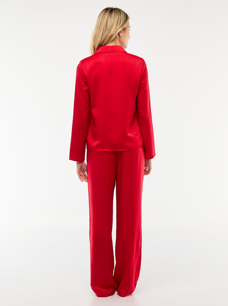 Pijama de 2 piezas con efecto satinado - camisa + pantalón Rojo - Kiabi