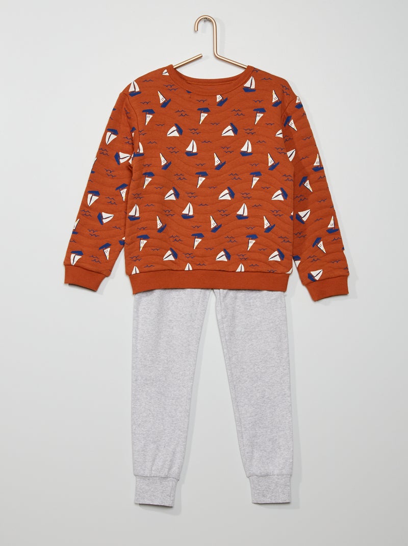 Pijama de 2 piezas con sudadera + pantalón MARRON - Kiabi