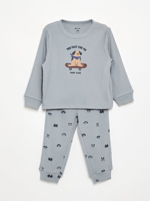 Pijama de 2 piezas de canalé estampado - Kiabi