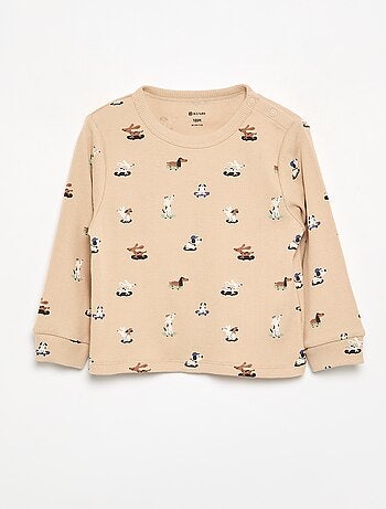 Pijama de 2 piezas de canalé estampado