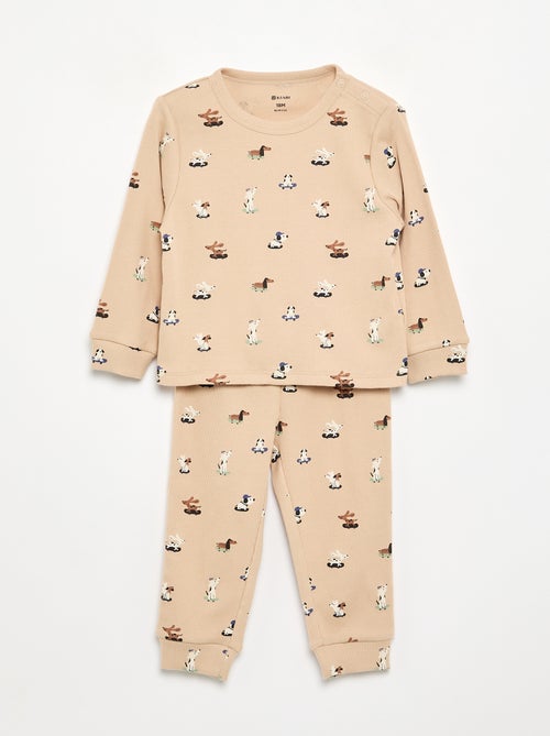 Pijama de 2 piezas de canalé estampado - Kiabi