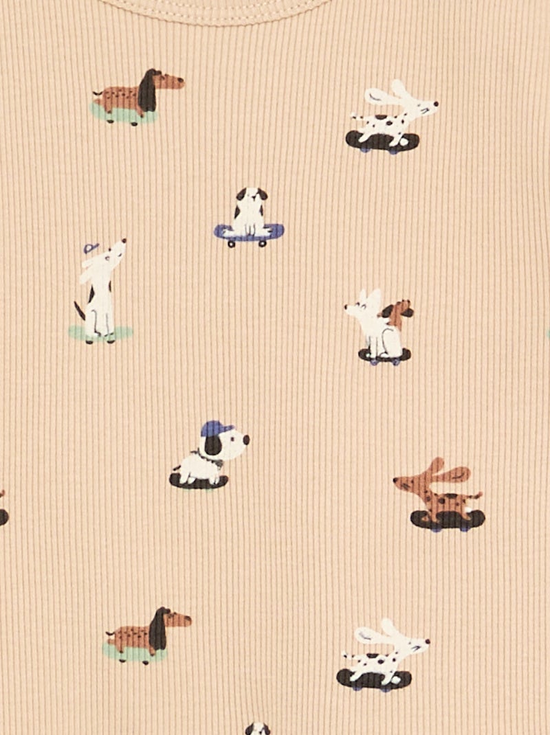 Pijama de 2 piezas de canalé estampado Beige - Kiabi