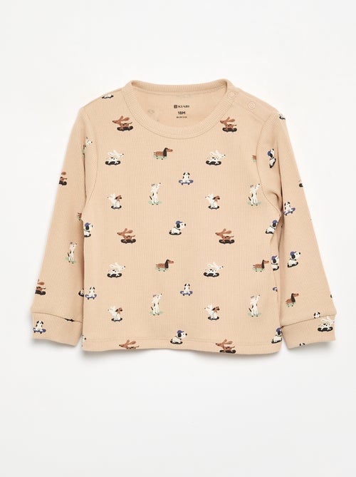 Pijama de 2 piezas de canalé estampado - Kiabi