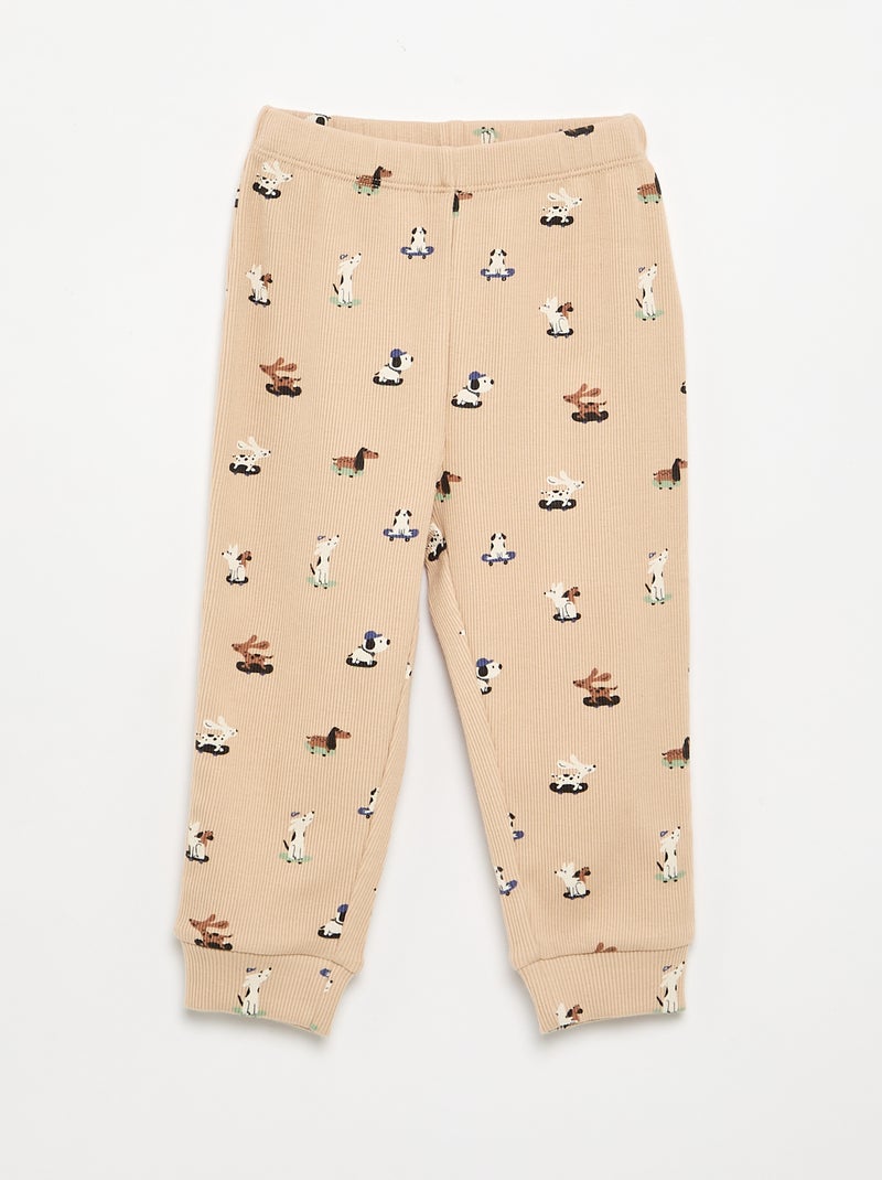Pijama de 2 piezas de canalé estampado Beige - Kiabi