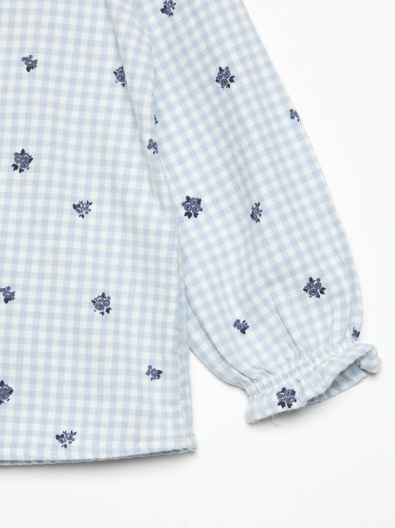 Pijama de 2 piezas de franela - Parte de arriba abotonada + pantalón Azul - Kiabi