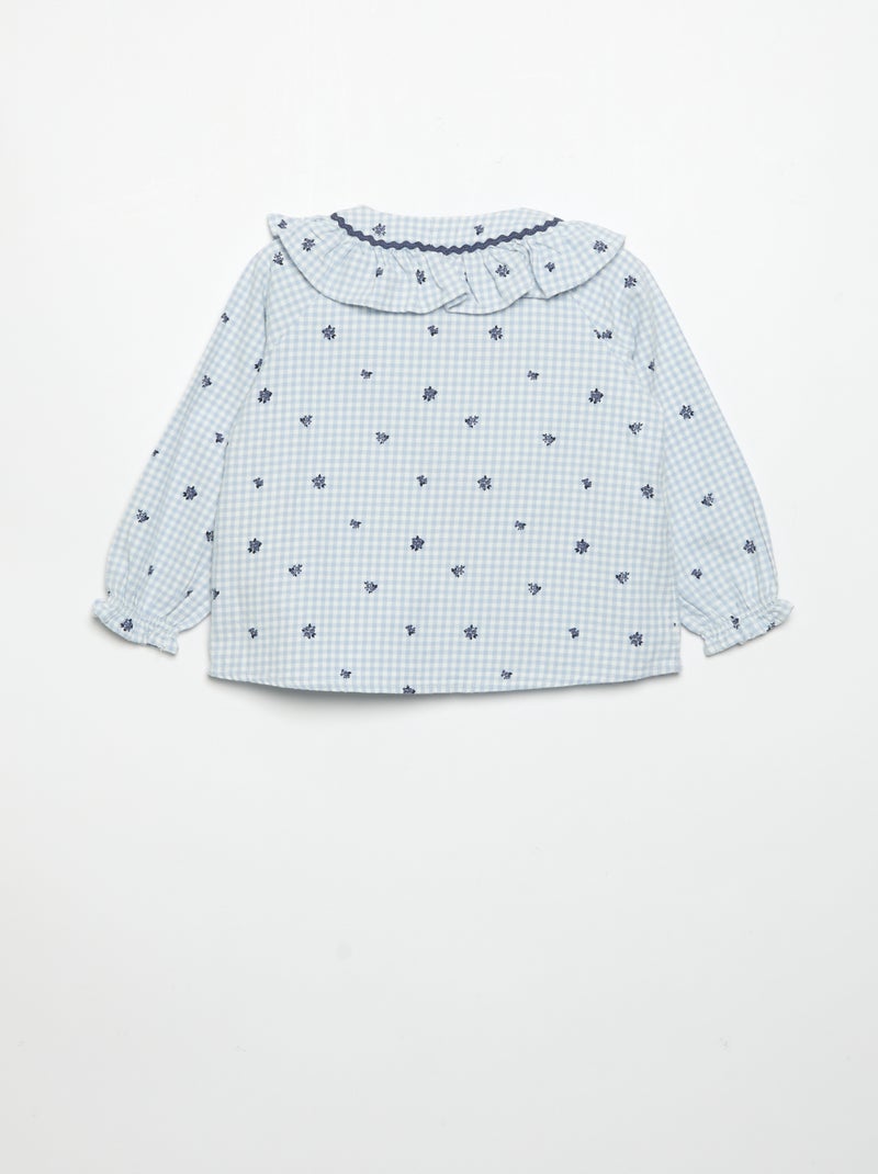 Pijama de 2 piezas de franela - Parte de arriba abotonada + pantalón Azul - Kiabi