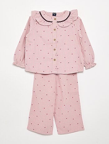Pijama de 2 piezas de franela - Parte de arriba abotonada + pantalón